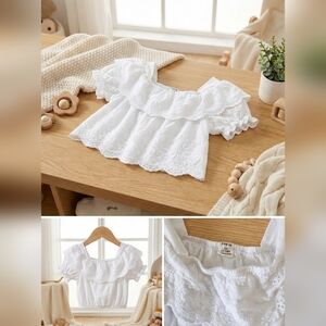 SHEIN White Eyelet Ruffle Kids Top